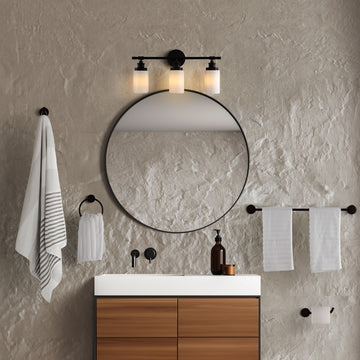 Egan 23.25" 3-Light Classic Cottage Vanity Light with Frosted Glass Shades and Bathroom Hardware Accessory Set - JONATHAN Y